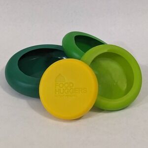 Food Huggers Reusable Silicone Food Savers Set of 4 Green Yellow Eco Friendly